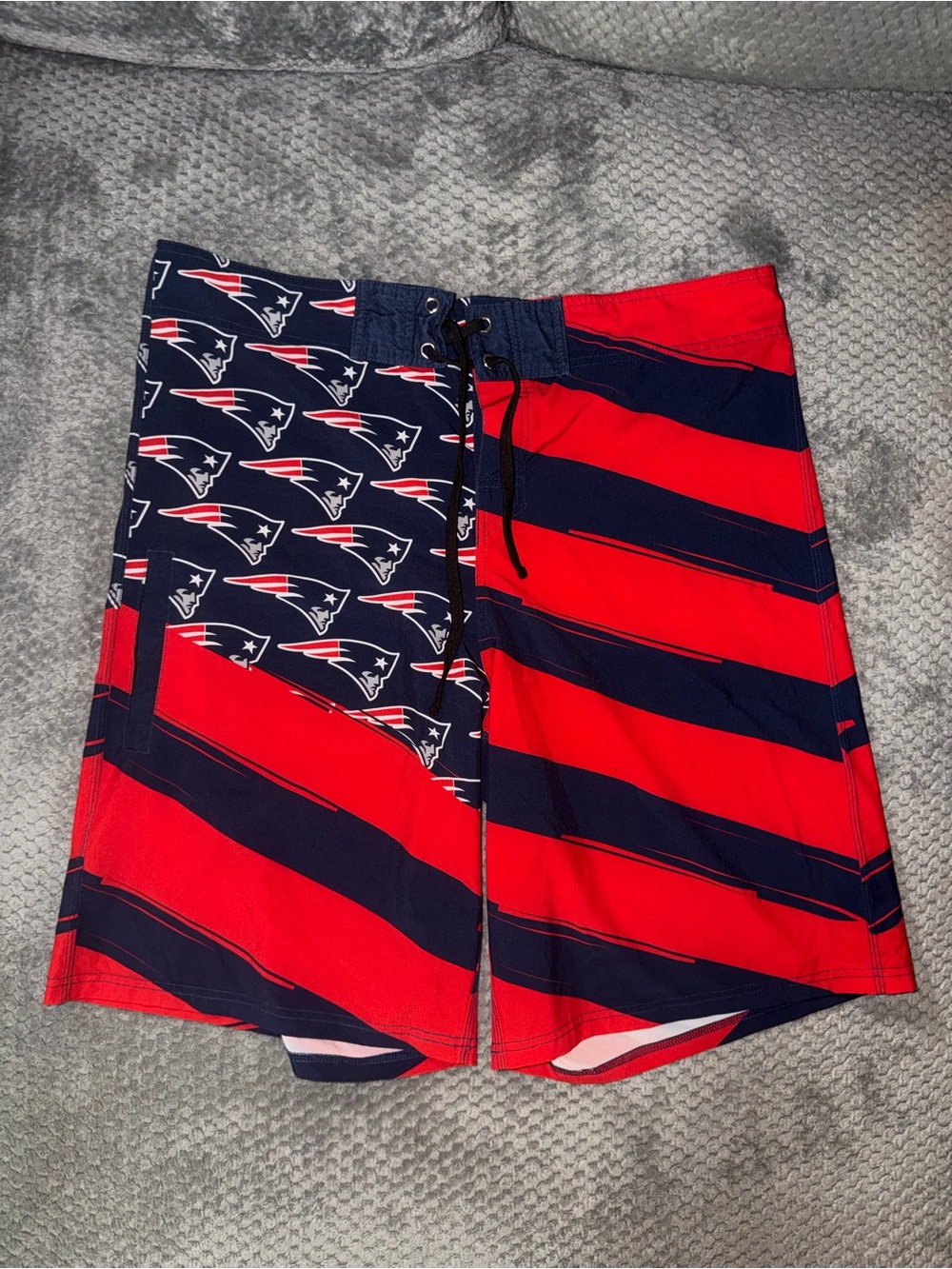 Men's NFL Patriots Red & Navy Striped Team Logo Swim Shorts